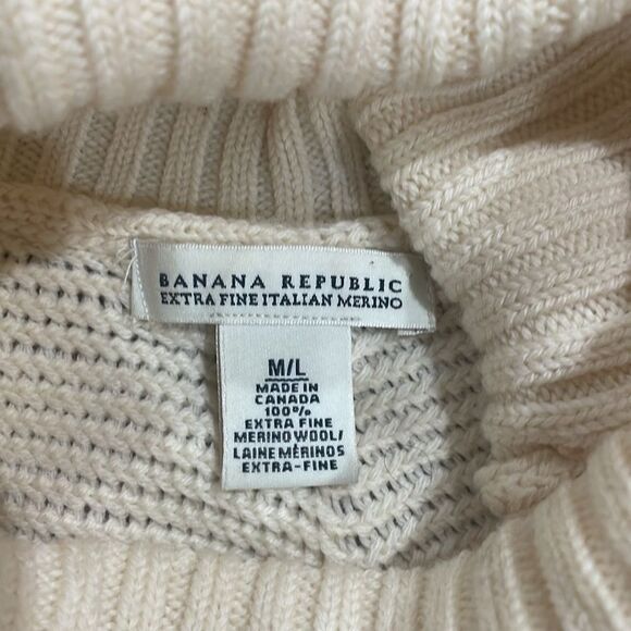 Banana Republic Womens Merino Wool Turtleneck Fringe Poncho Sweater Cream - M/L - Picture 8 of 14